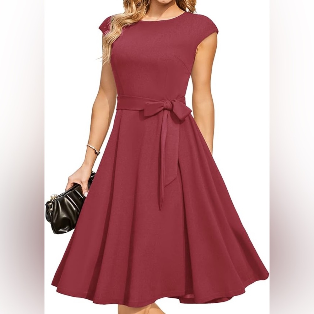 Dresstells Elegant Burgundy A-Line Dress Tea Length